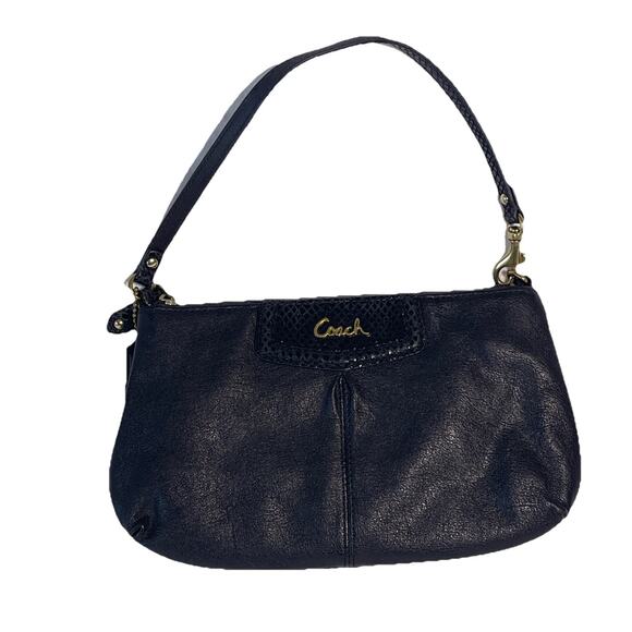 m341 Vintage Coach Black Leather Mini Wristlet Bag Card Cosmetic Travel Purse - Picture 1 of 7